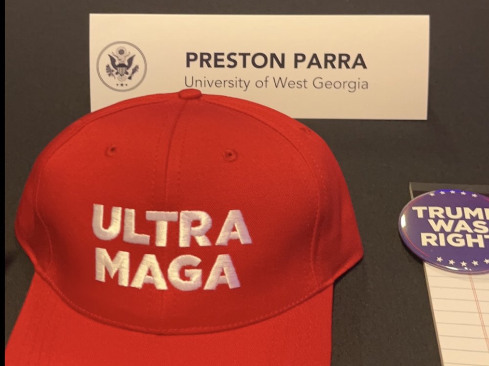 Preston Parra place card with an Ultra MAGA hat